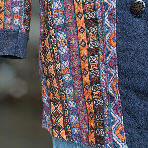 Vintage Navy Blue Aztec Tribal Boho Cardigan – 100% Cotton Jacket - Picture 4 of 5